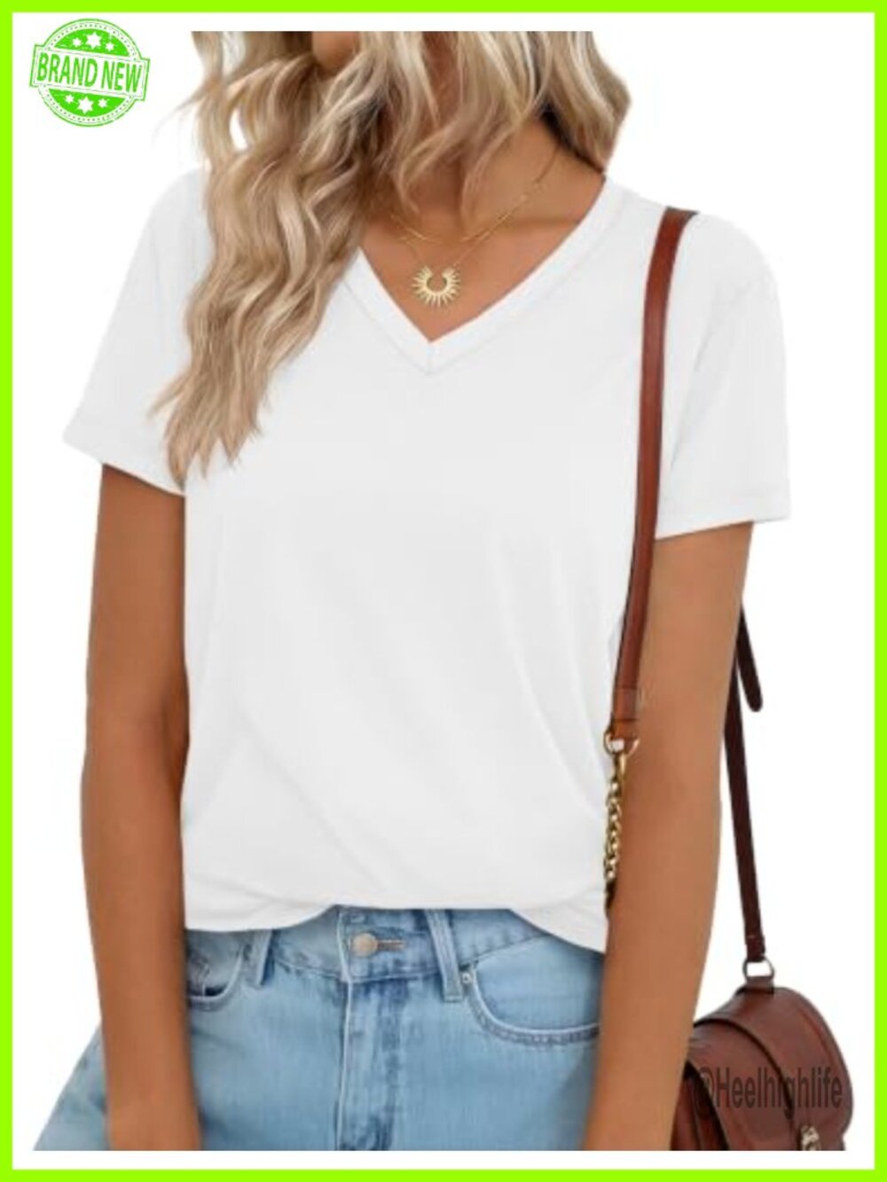 Women's V-Neck Short Sleeve T-Shirt UPF 50+ Cotton Blend Soft Casual Tee